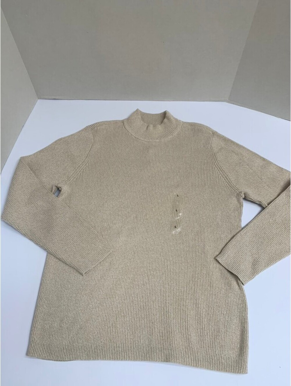 NWT Karen Scott Size L Ribbed Knit Mock Turtleneck Sweater Top Shirt Tan